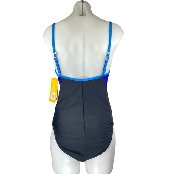 NEW Speedo Ignite Splice Women's Black Blue Sleeveless One Piece Swimsuit Sz 10 - Picture 2 of 3
